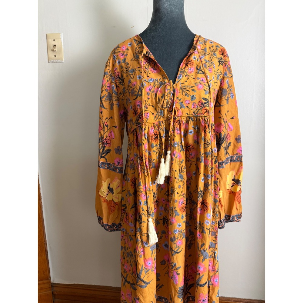 R.Vivimos Floral Boho Tassel Maxi Dress S 4/6 Long Sleeve cottagecore prairie - Picture 10 of 10